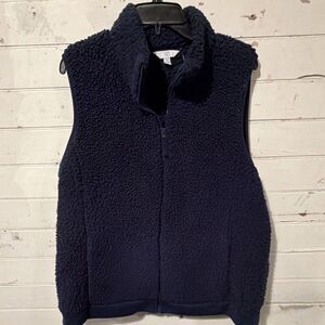 Time And Tru Women's Navy Blue Full Zip Collared Sleeveless Vest Solid Plus 1X